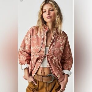 Free People Lua Bed Jacket Top Oversized Floral Print Cotton Slouchy S.